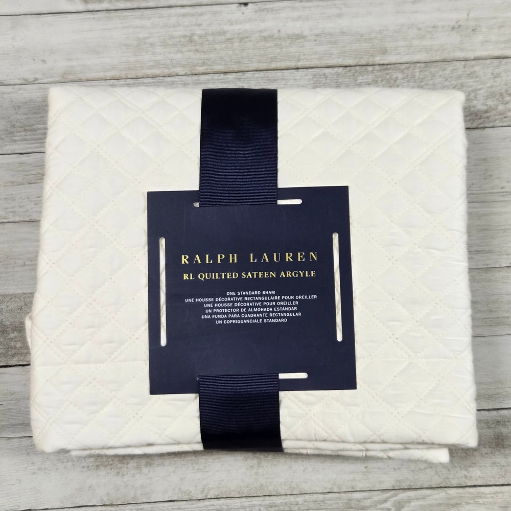 Ralph Lauren Quilted Sateen Argyle Standard Sham Cover Pillow Parchment